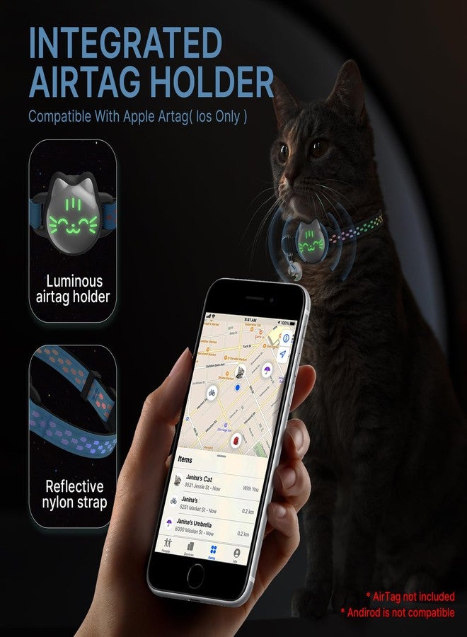 typecase طوق مقاوم للماء للقطط مزود بتقنية Airtag، طوق قابل للفصل للقطط مزود بحزام بنمط مضيء وعاكس، أطواق خفيفة الوزن للقطط الصغيرة متوافقة مع Apple Airtag، حامل مخفي لجهاز تتبع GPS - للقطط والقطط الصغيرة (9-13 بوصة) - Image 5